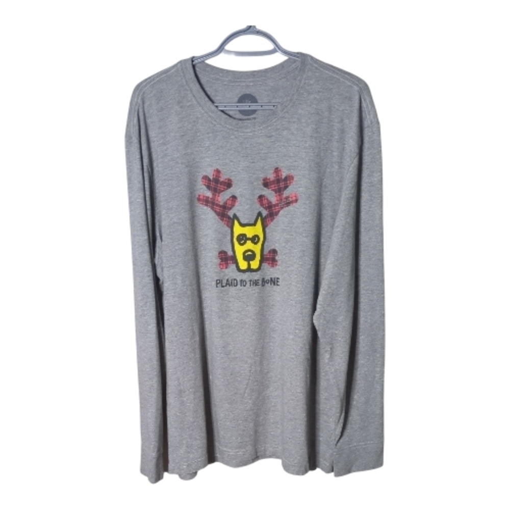Life is Good‎ Long Sleeve Gray Tee "Plaid to the Bone" Holiday Rocket Crusher XL